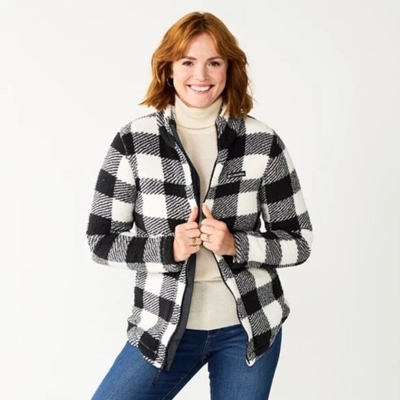 NWT Women's Columbia West Bend Cozy Sherpa Fleece Jacket SZ M Black/White - Picture 1 of 14
